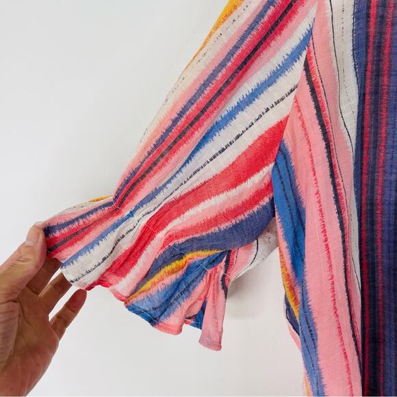 NWT Zac & Rachel pink blue stripe tassel boho coastal popover top 3X - Picture 4 of 7